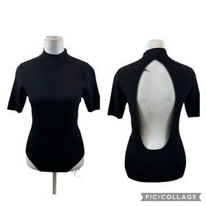 Brand new without Tags Zara Black Short Sleeve Open Back Bodysuit Size Medium‎
